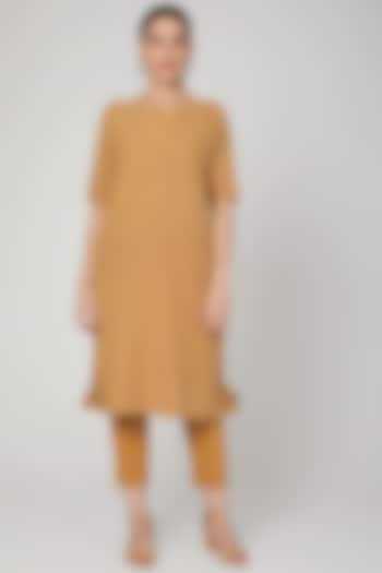 Brown Embroidered Dress With Pants by Chambray & Co. at Pernia's Pop Up Shop