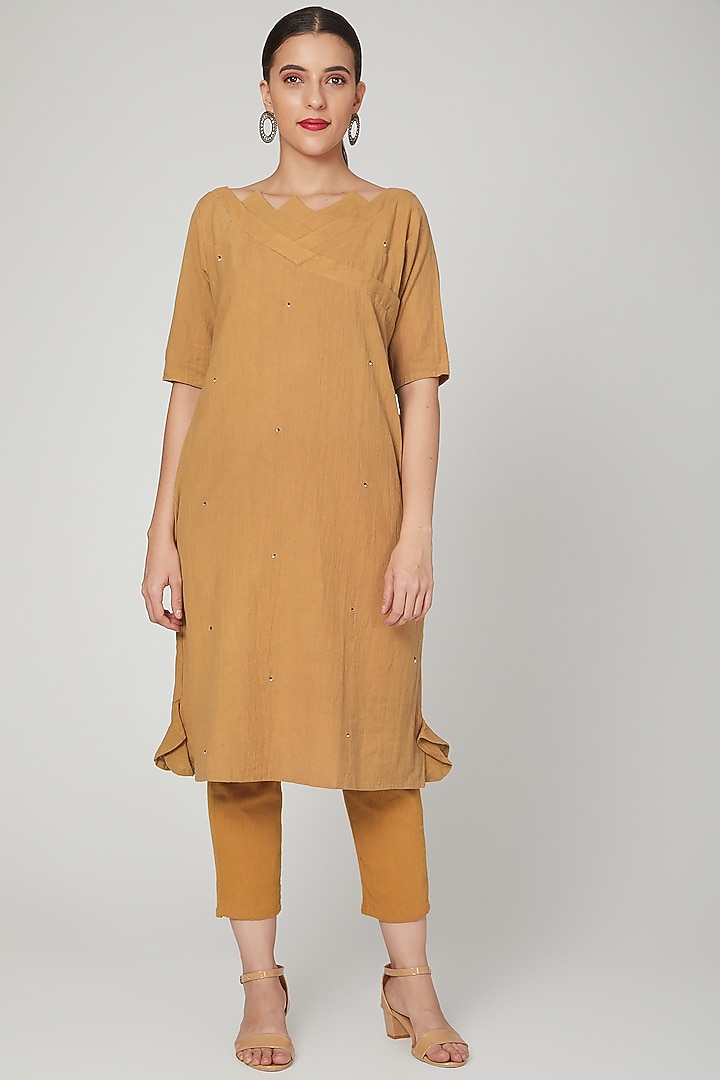 Brown Embroidered Dress With Pants by Chambray & Co. at Pernia's Pop Up Shop