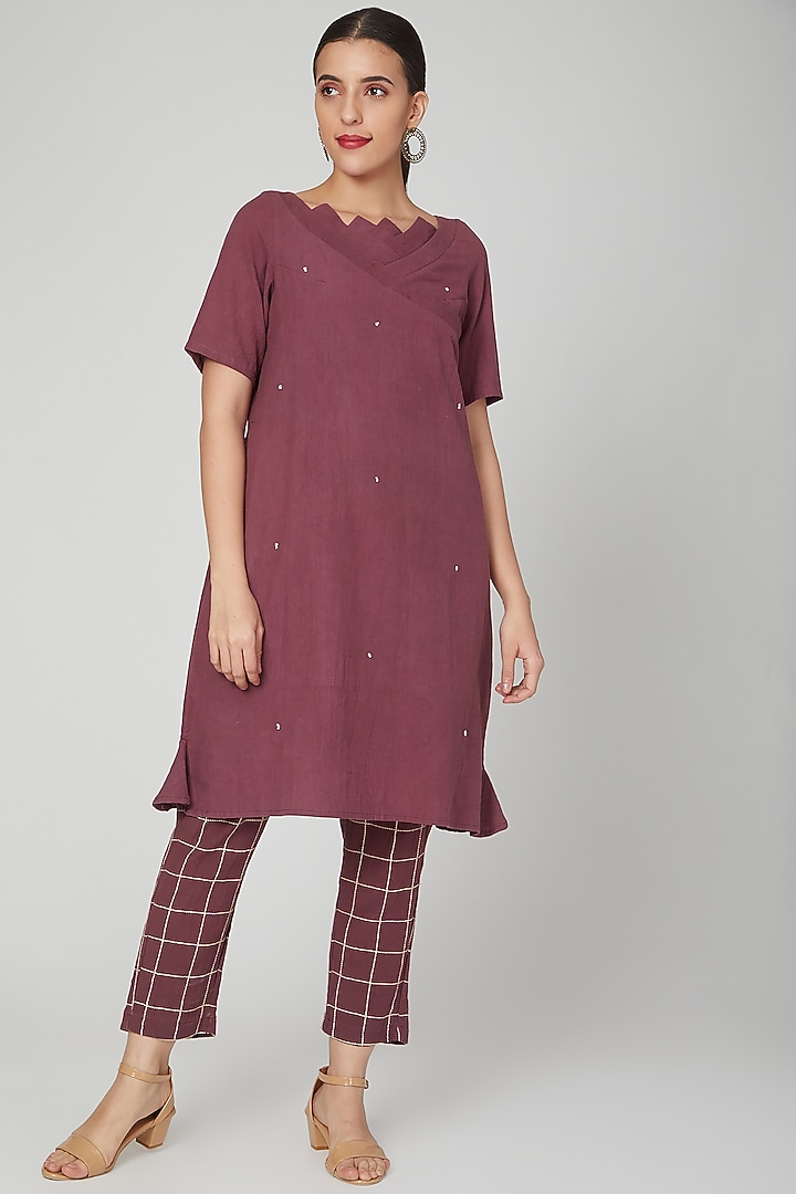 Wine Embroidered Dress With Pants by Chambray & Co. at Pernia's Pop Up Shop