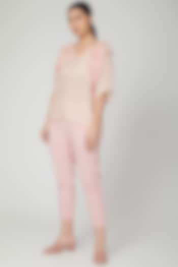 Blush Pink Embroidered Straight Pants by Chambray & Co.