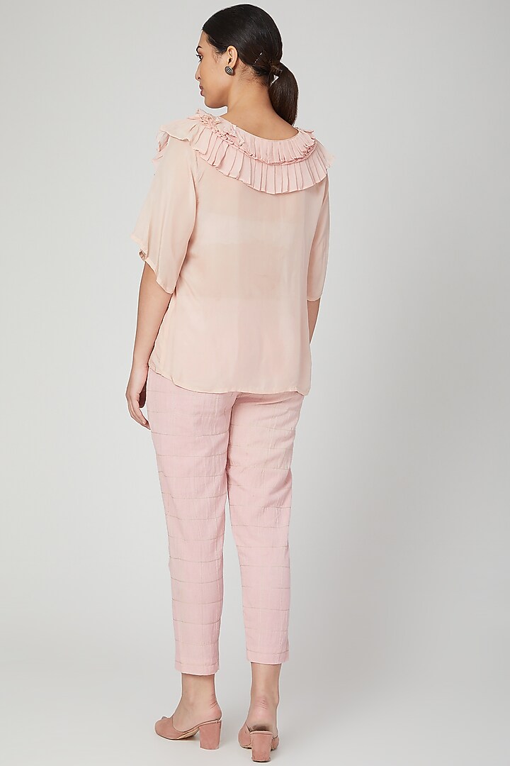 Blush Pink Embroidered Straight Pants by Chambray & Co. at Pernia's Pop Up Shop