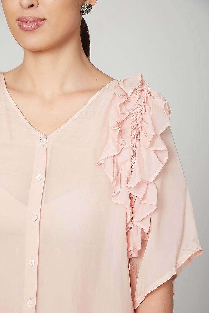 Blush Pink Embroidered Straight Pants by Chambray & Co. at Pernia's Pop Up Shop
