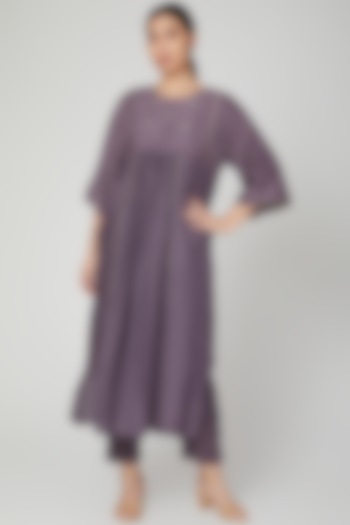 Purple Embroidered Dress With Pants by Chambray & Co.