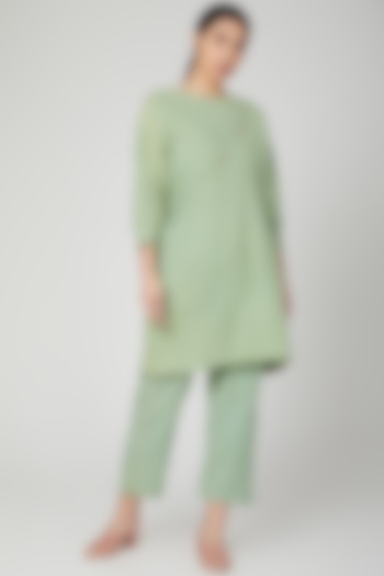 Mint Green Hand Embroidered Tunic With Pants by Chambray & Co.