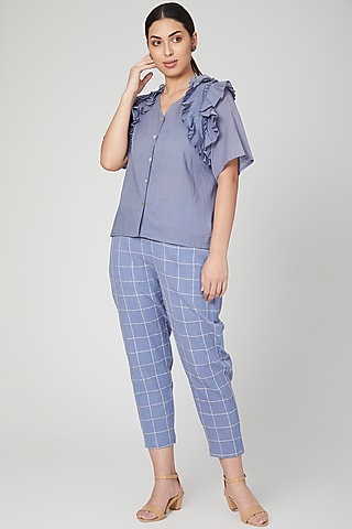 Sky Blue Embroidered Shirt With Pants by Chambray & Co.