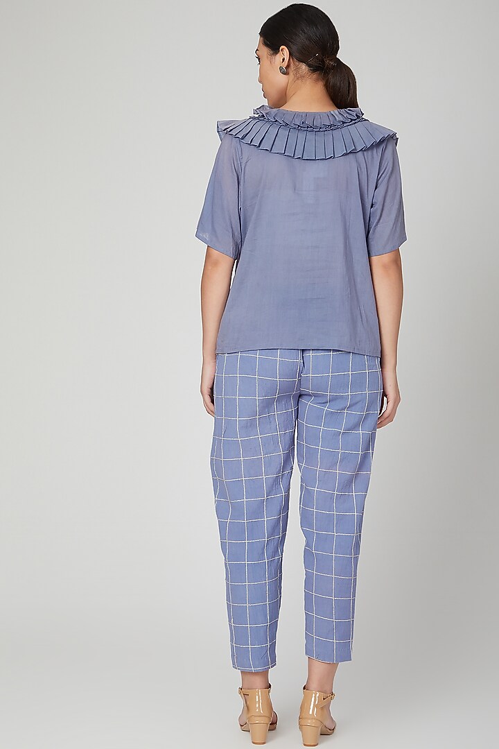 Sky Blue Embroidered Shirt With Pants by Chambray & Co. at Pernia's Pop Up Shop