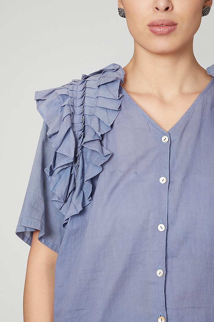 Sky Blue Embroidered Shirt With Pants by Chambray & Co. at Pernia's Pop Up Shop