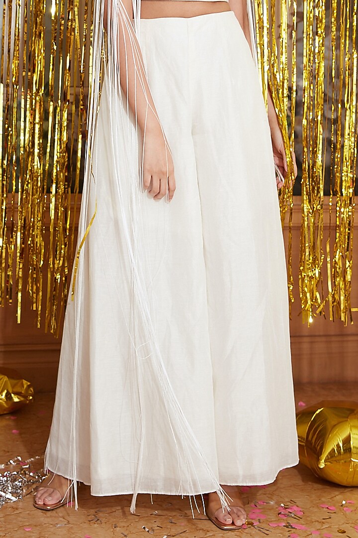 White Pure Linen Silk Embroidered Co-Ord Set by Chambray & Co. at Pernia's Pop Up Shop