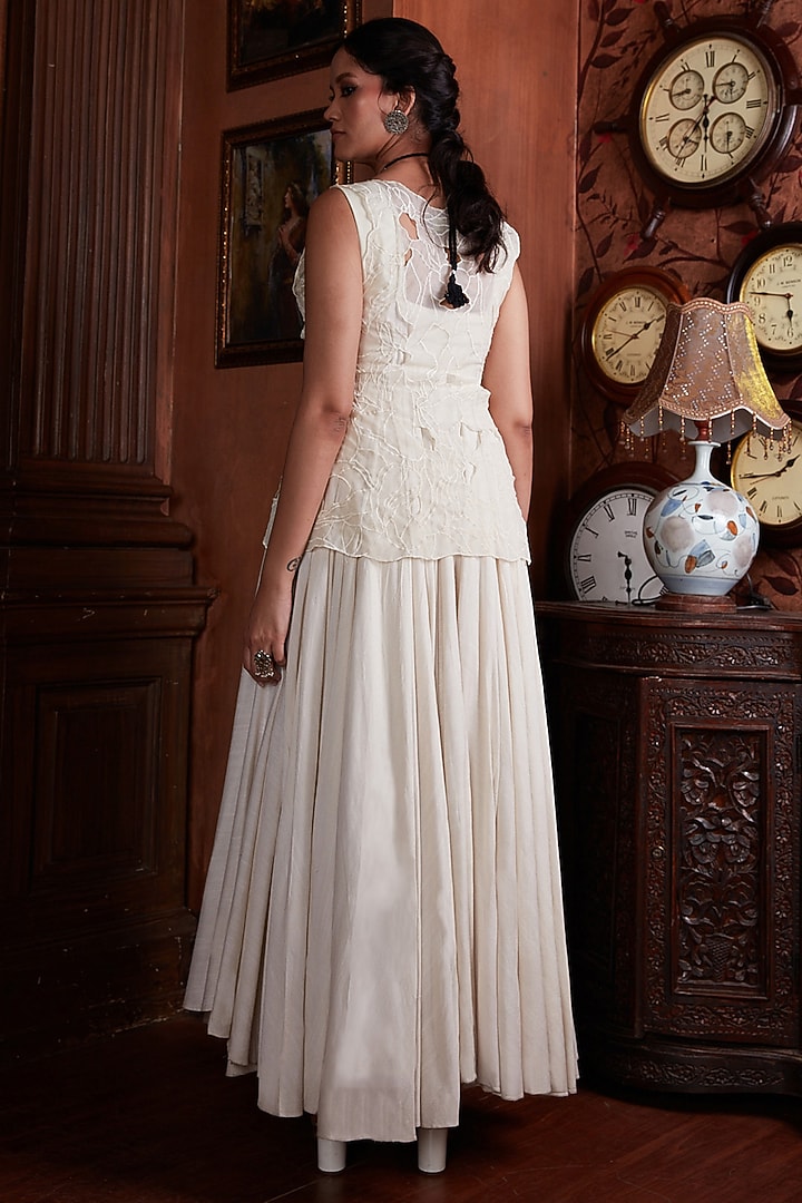 Ivory Silk Organza Resham Thread Embroidered Jacket Dress by