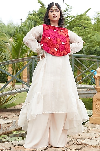 Silver Silk Kota Tissue High Low Tunic Set by Chambray & Co.