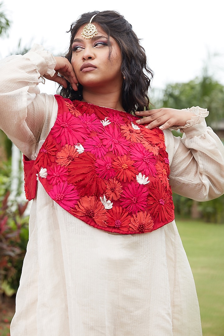 Silver Silk Kota Tissue High Low Tunic Set by Chambray & Co. at Pernia's Pop Up Shop