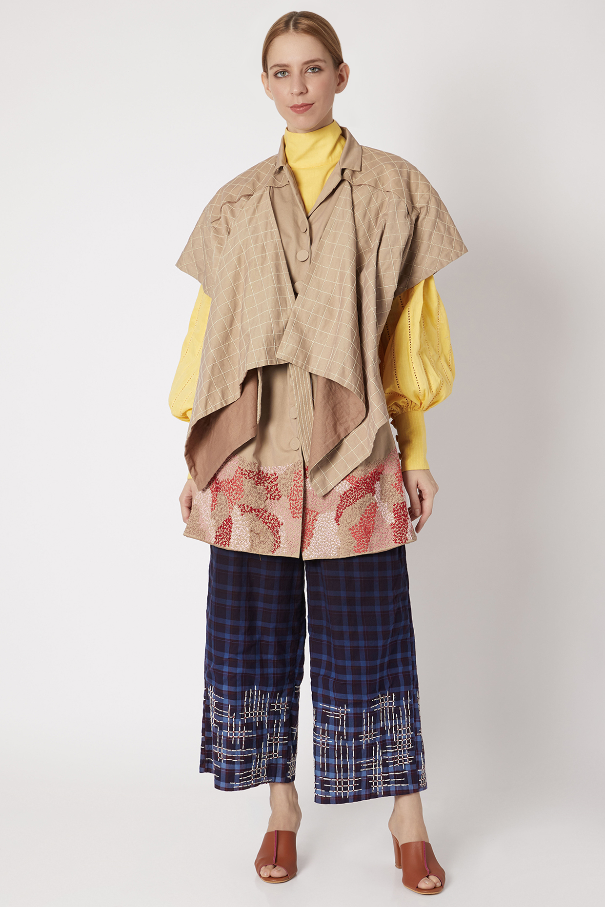 Beige Embroidered Jacket With Attached Belt For Girls by Chambray - Kids at Pernia's Pop Up Shop