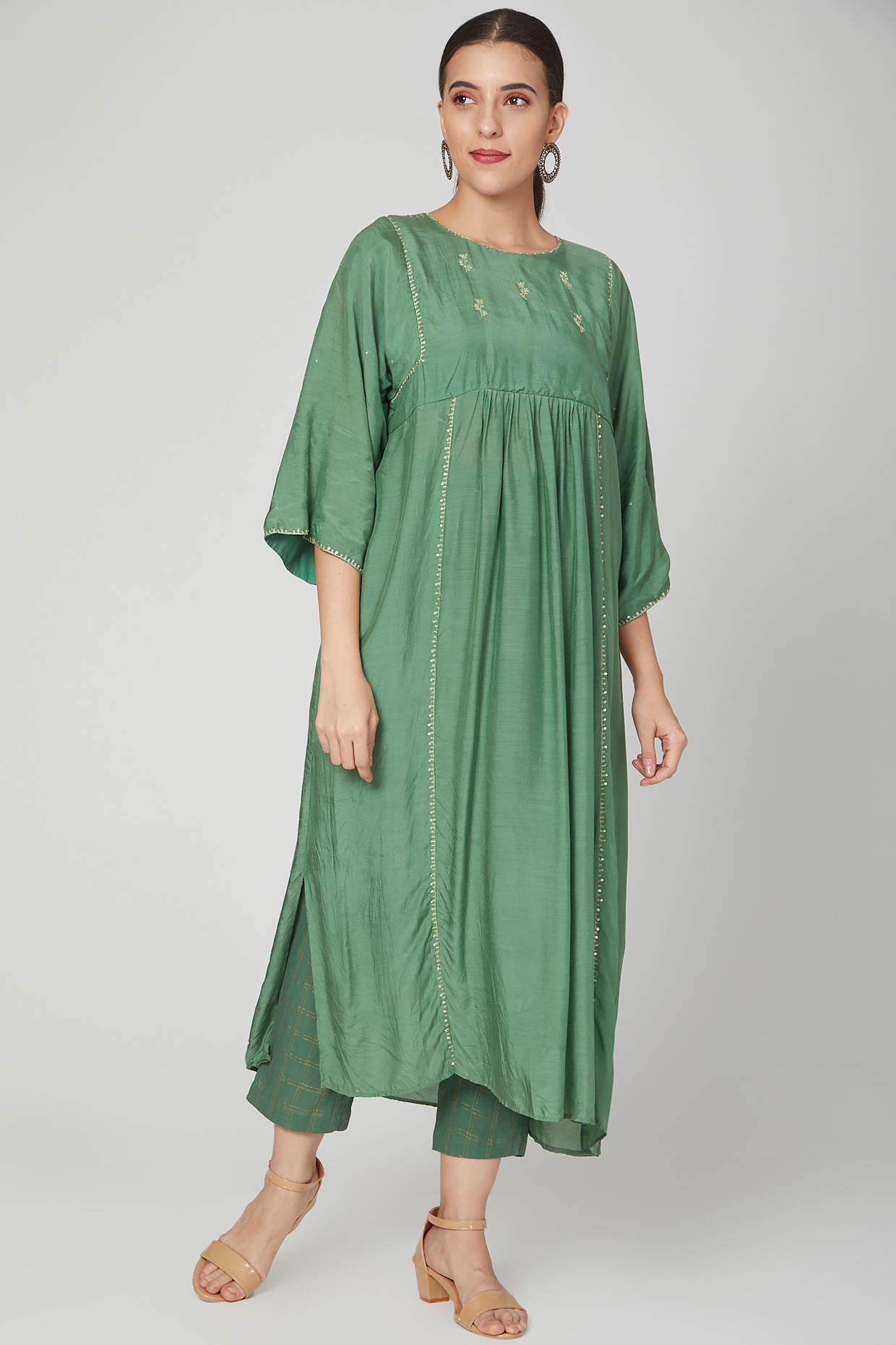 Emerald Green Vegan Silk Tunic Set For Girls by Chambray - Kids at Pernia's Pop Up Shop