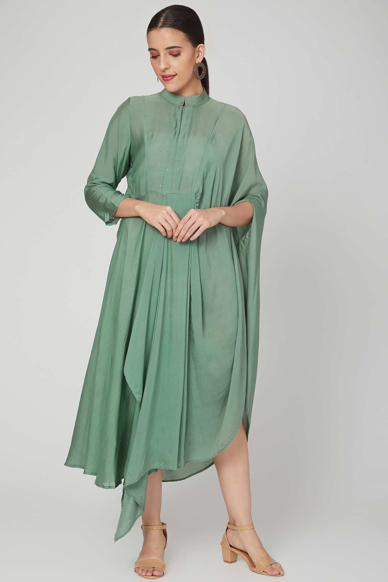 Emerald Green Embroidered Draped Tunic For Girls by Chambray - Kids at Pernia's Pop Up Shop