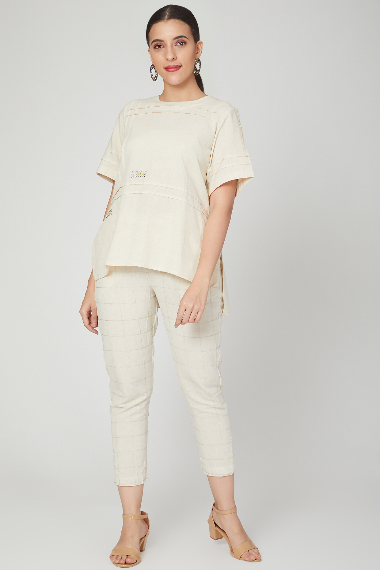 White Cotton Linen Pant Set For Girls by Chambray - Kids at Pernia's Pop Up Shop
