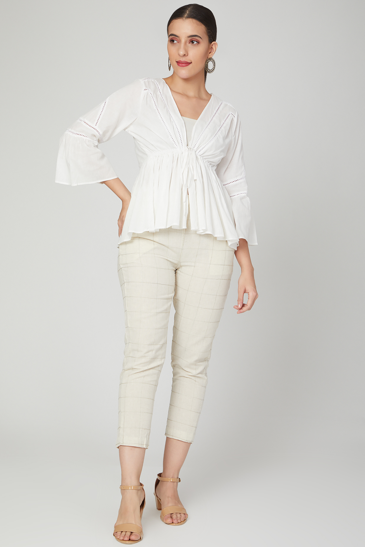White Cotton Top WIth Tie-Up For Girls by Chambray - Kids at Pernia's Pop Up Shop