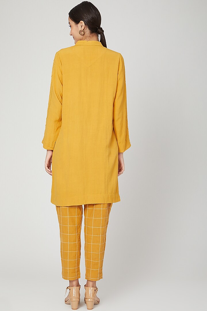 Mustard Cotton Linen Pant Set For Girls by Chambray - Kids at Pernia's Pop Up Shop