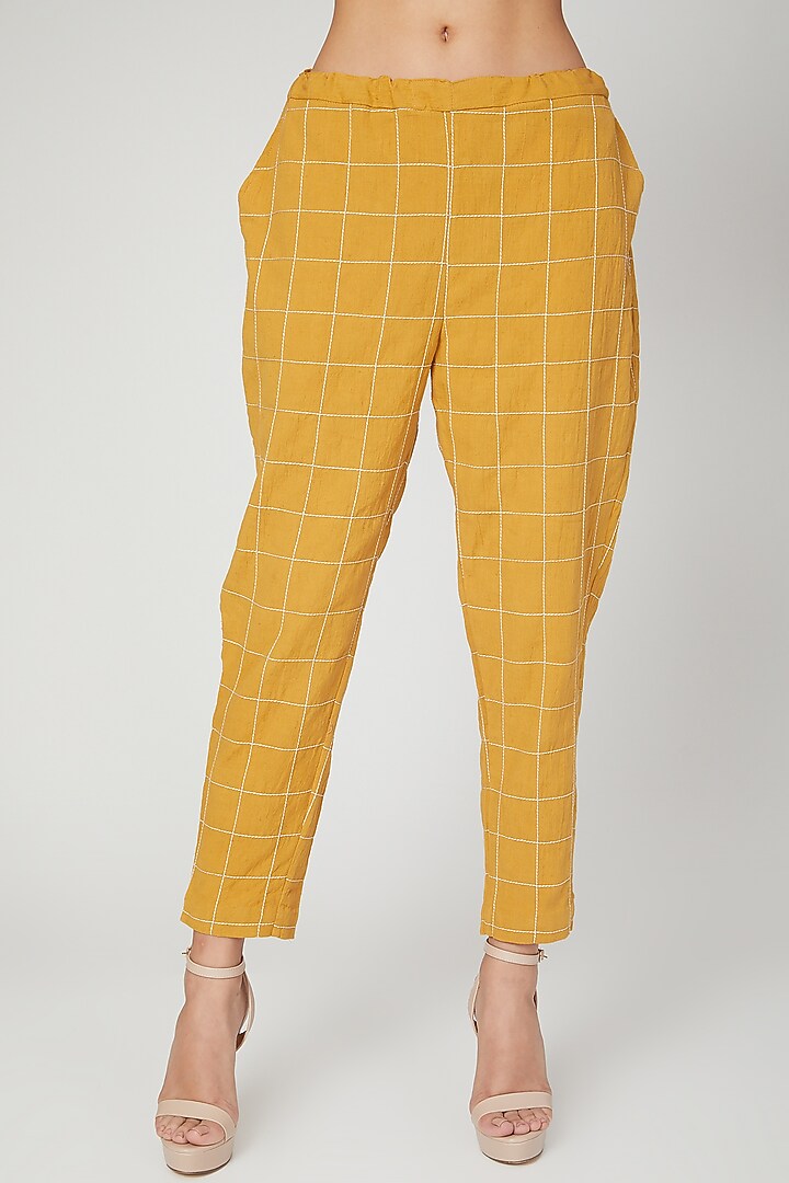 Mustard Cotton Linen Pant Set For Girls by Chambray - Kids at Pernia's Pop Up Shop