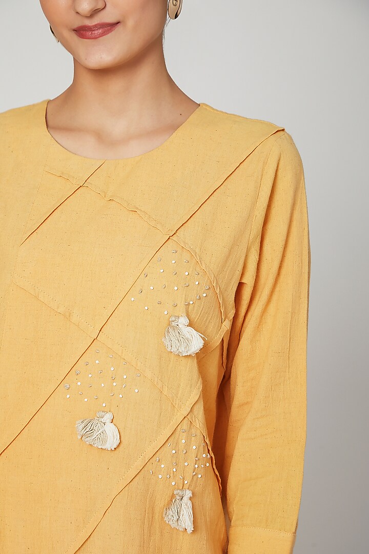 Yellow Pant Set In Cotton Linen For Girls by Chambray - Kids at Pernia's Pop Up Shop