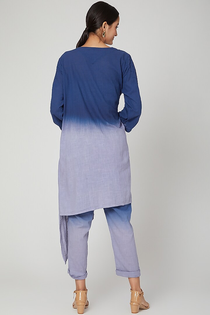 Sky Blue Cotton Slub Pant Set For Girls by Chambray - Kids at Pernia's Pop Up Shop
