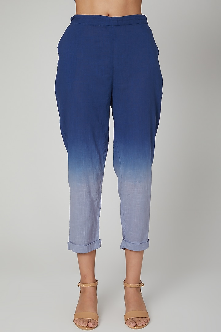Sky Blue Cotton Slub Pant Set For Girls by Chambray - Kids at Pernia's Pop Up Shop