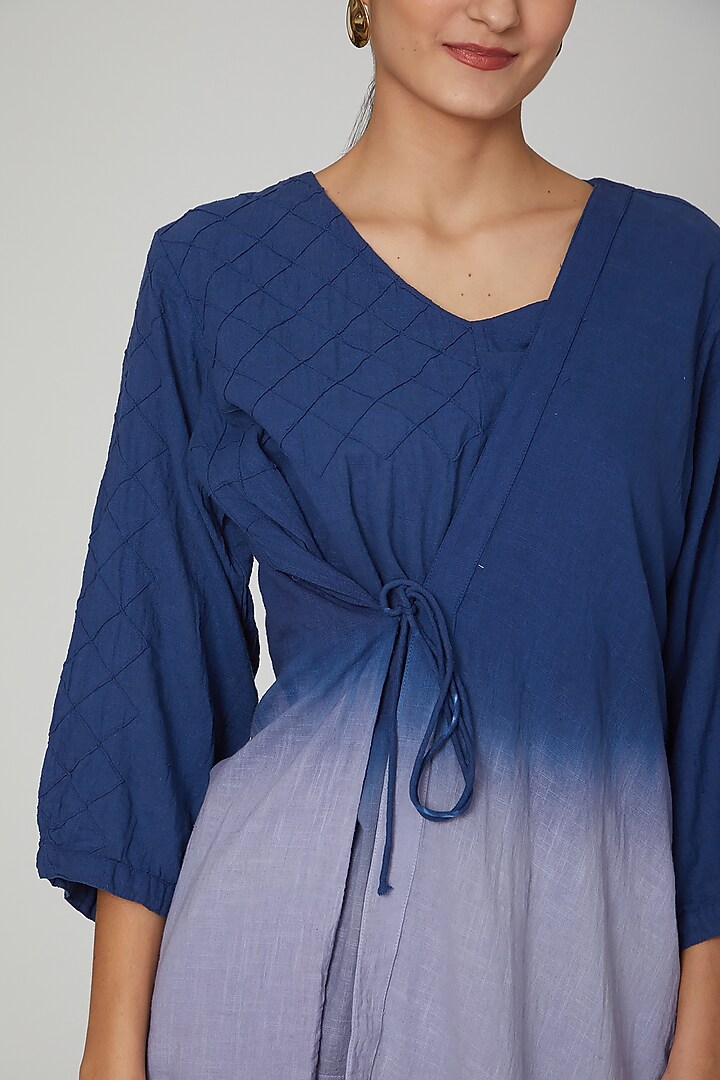 Sky Blue Cotton Slub Pant Set For Girls by Chambray - Kids at Pernia's Pop Up Shop
