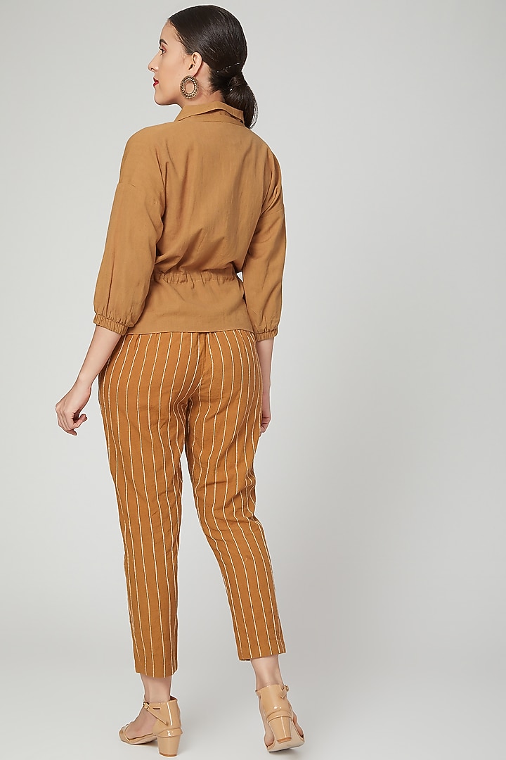 Brown Cotton Linen Pant Set For Girls by Chambray - Kids at Pernia's Pop Up Shop