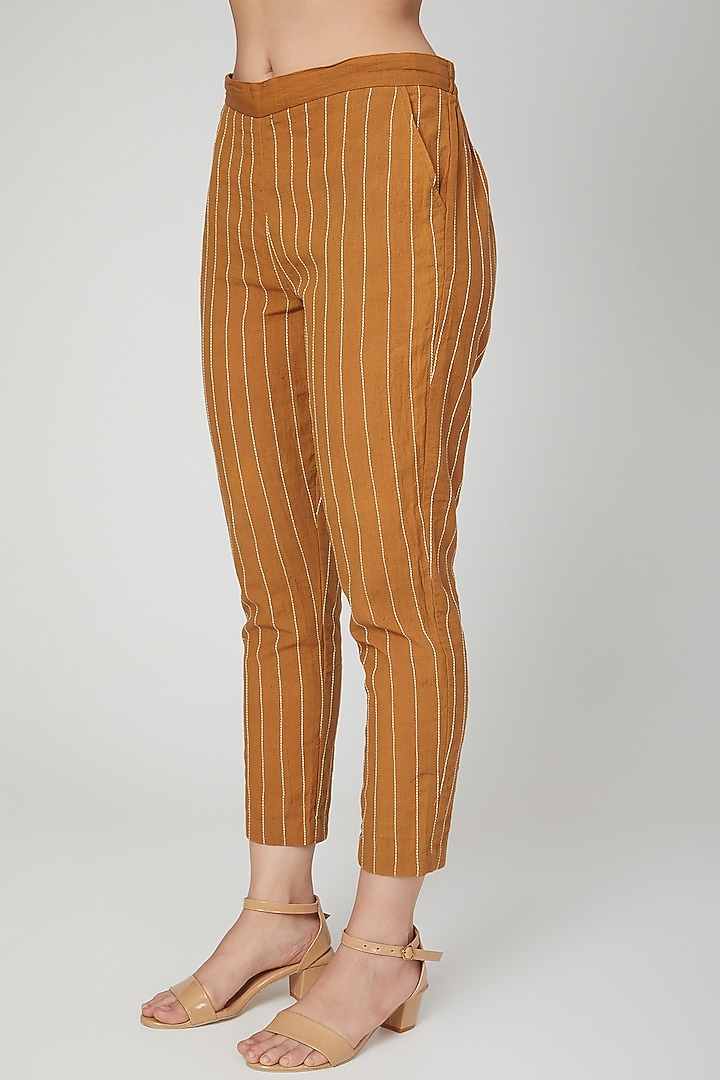 Brown Cotton Linen Pant Set For Girls by Chambray - Kids at Pernia's Pop Up Shop