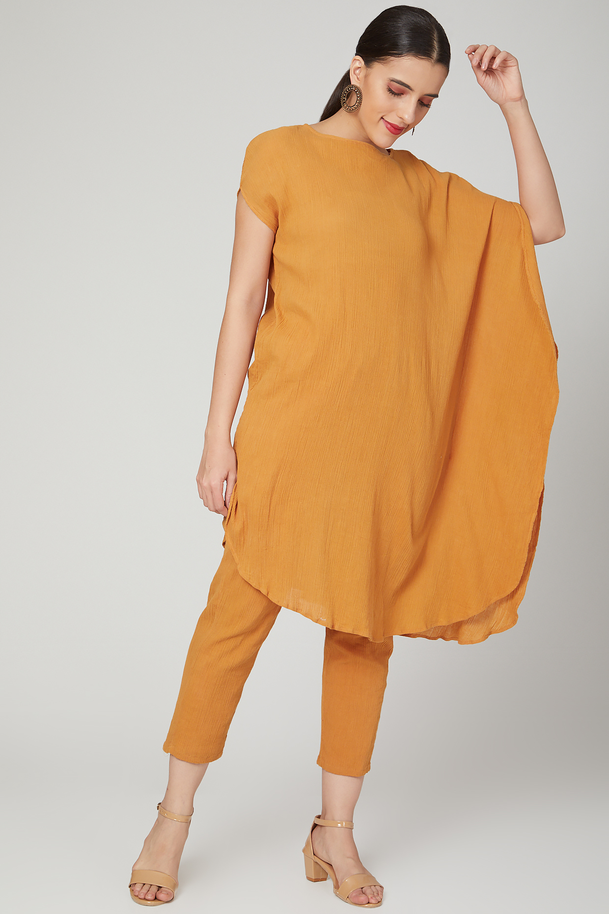 Mustard Cotton Crepe Tunic Set For Girls by Chambray - Kids at Pernia's Pop Up Shop