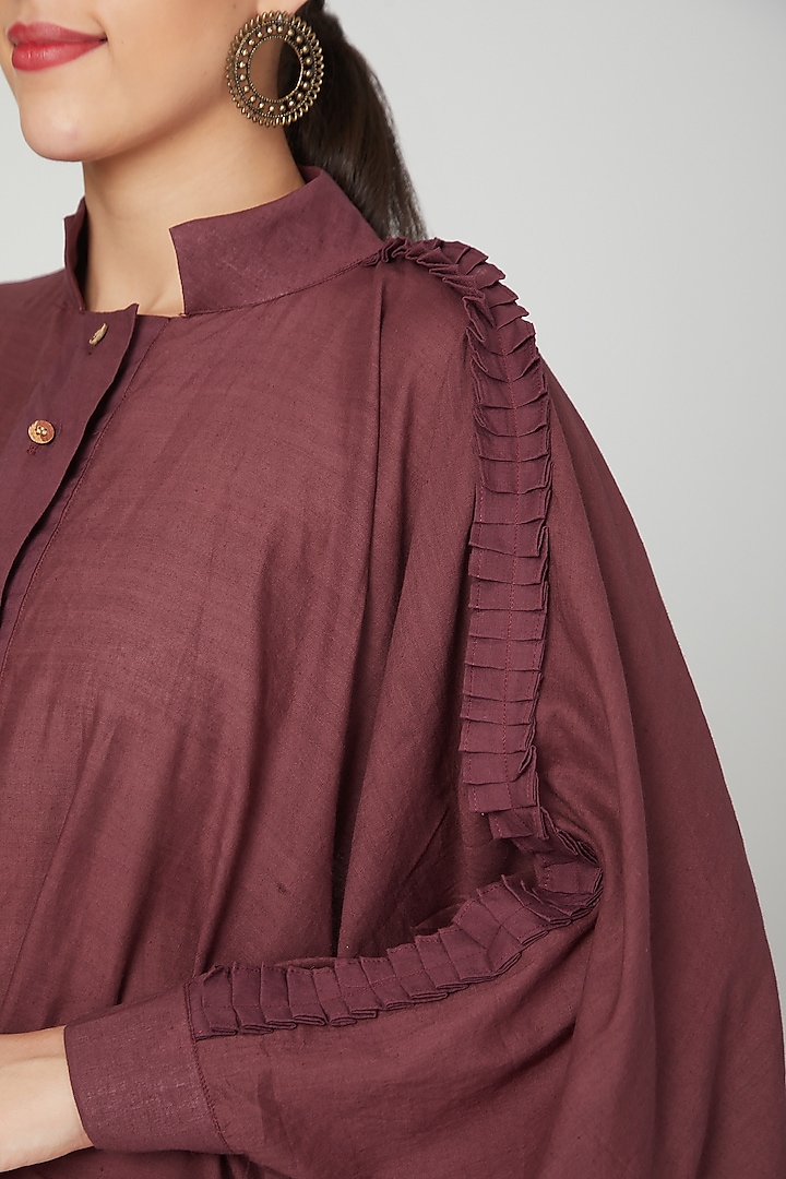 Wine Cotton Oversized Shirt For Girls by Chambray - Kids at Pernia's Pop Up Shop