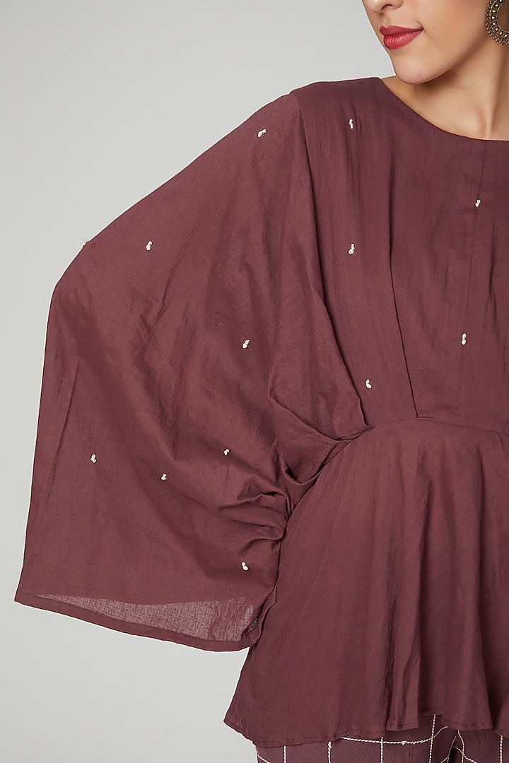 Wine Pant Set In Cotton Linen For Girls by Chambray - Kids at Pernia's Pop Up Shop