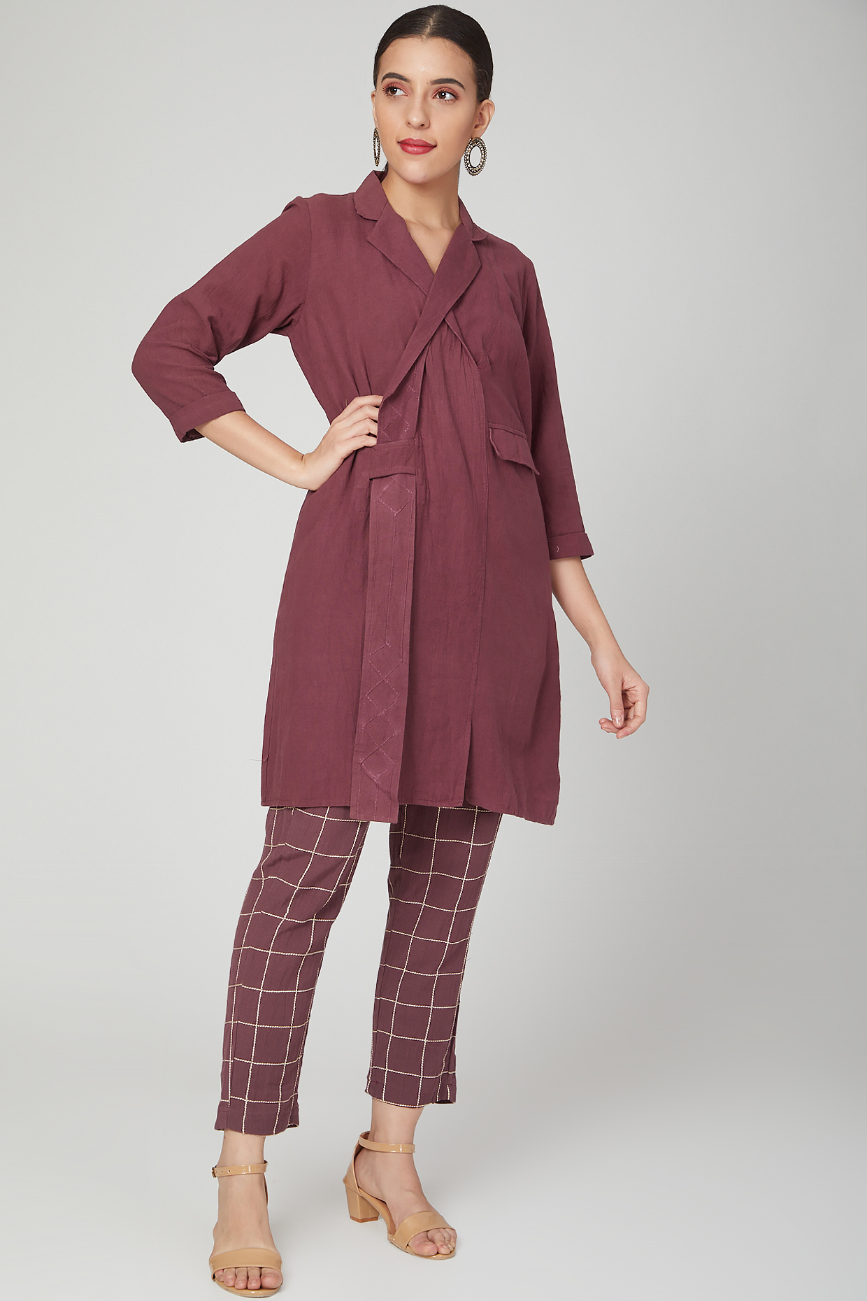 Wine Cotton Linen Tunic Set For Girls by Chambray - Kids at Pernia's Pop Up Shop