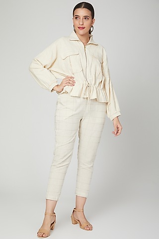 Ivory Cotton Linen Pant Set For Girls by Chambray - Kids