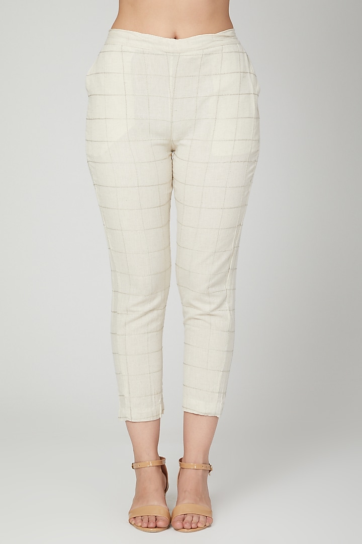 Ivory Cotton Linen Pant Set For Girls by Chambray - Kids at Pernia's Pop Up Shop