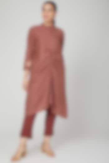 Red Khadi Silk Pant Set For Girls by Chambray - Kids