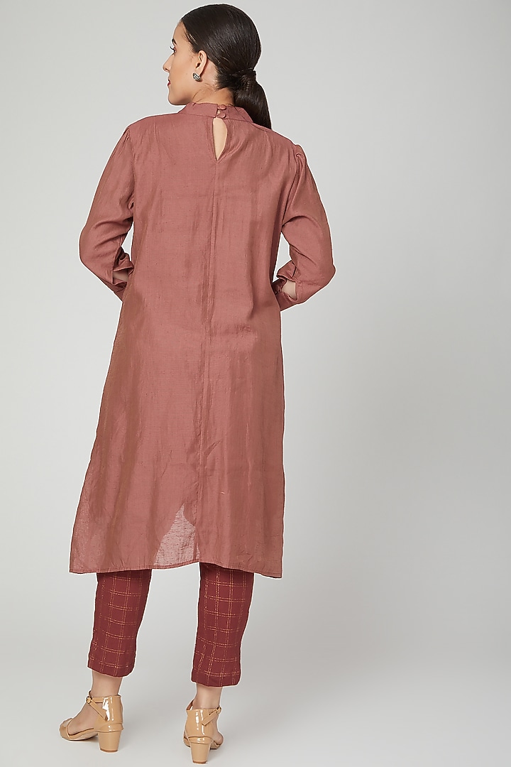 Red Khadi Silk Pant Set For Girls by Chambray - Kids at Pernia's Pop Up Shop