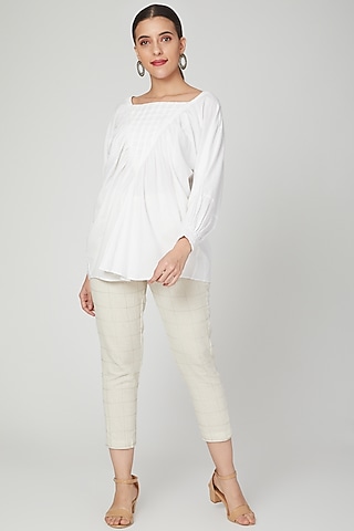 White Pleated Top For Girls by Chambray - Kids