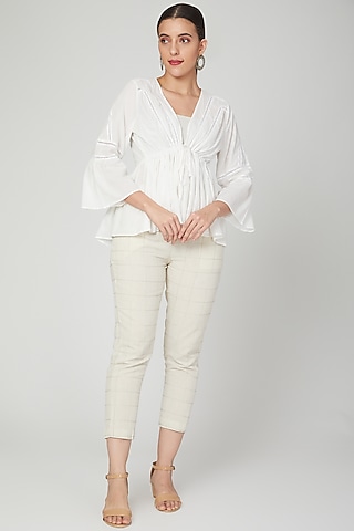 White Frilled Top With Tie-Up For Girls by Chambray - Kids
