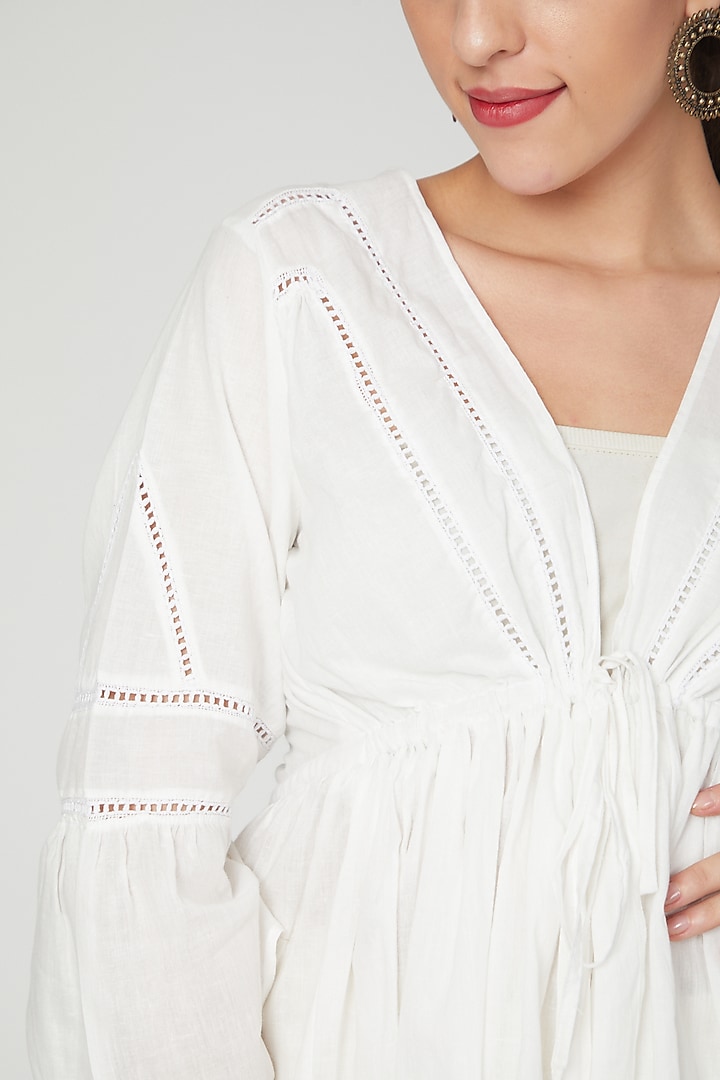 White Frilled Top With Tie-Up For Girls by Chambray - Kids at Pernia's Pop Up Shop