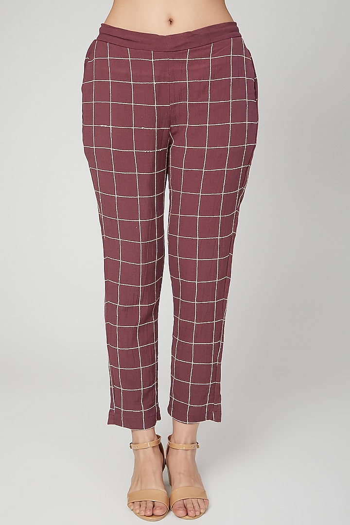 Wine Embroidered Shirt With Pants For Girls by Chambray - Kids at Pernia's Pop Up Shop