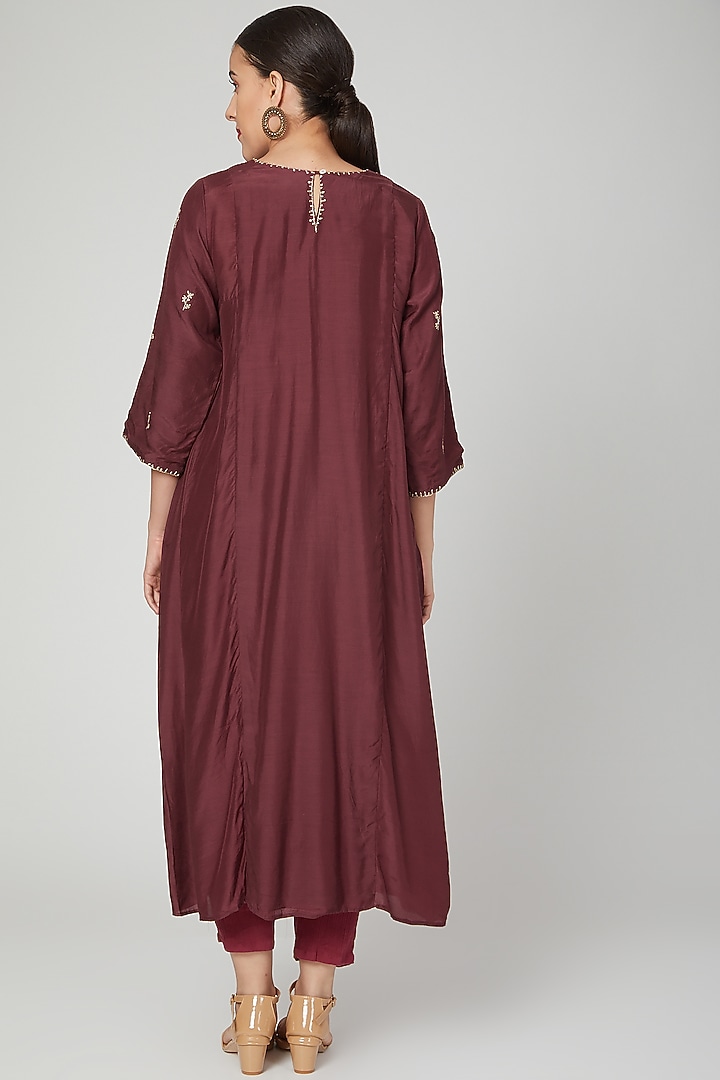 Wine Vegan Silk Pant Set For Girls by Chambray - Kids at Pernia's Pop Up Shop