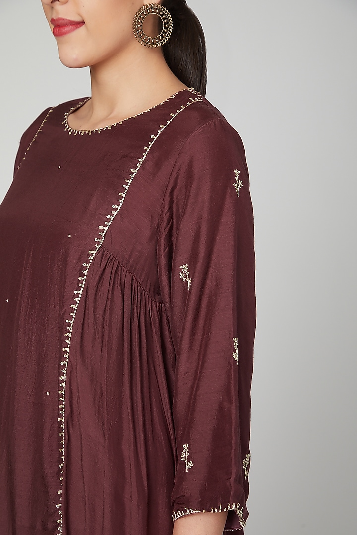 Wine Vegan Silk Pant Set For Girls by Chambray - Kids at Pernia's Pop Up Shop