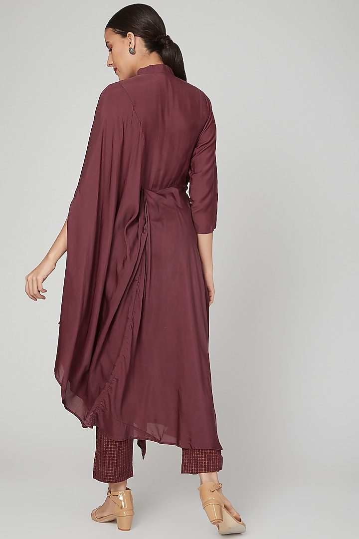 Wine Zari Checkered Pants For Girls by Chambray - Kids at Pernia's Pop Up Shop