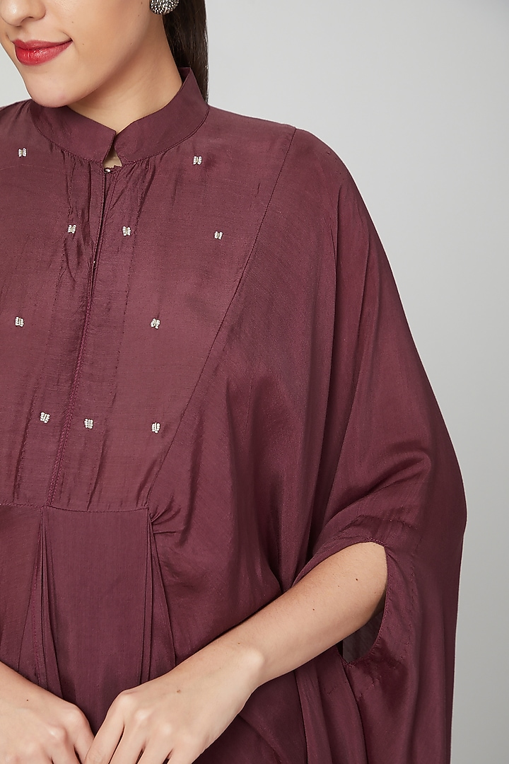 Wine Zari Checkered Pants For Girls by Chambray - Kids at Pernia's Pop Up Shop