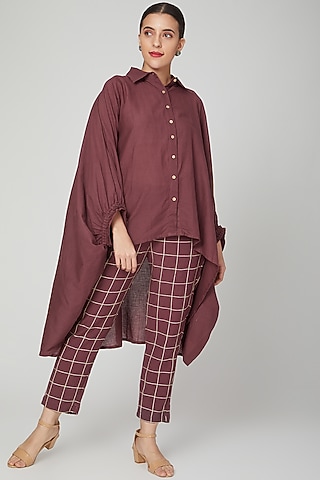 Wine Cotton Shirt For Girls by Chambray - Kids