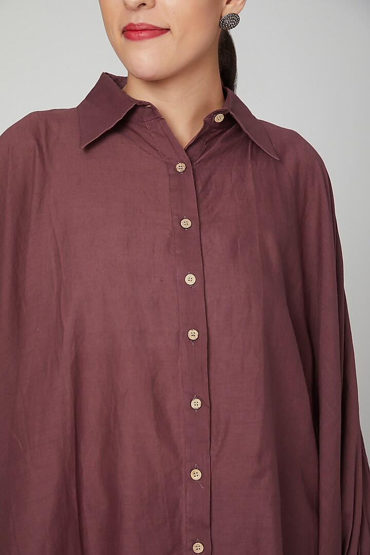 Wine Cotton Shirt For Girls by Chambray - Kids at Pernia's Pop Up Shop