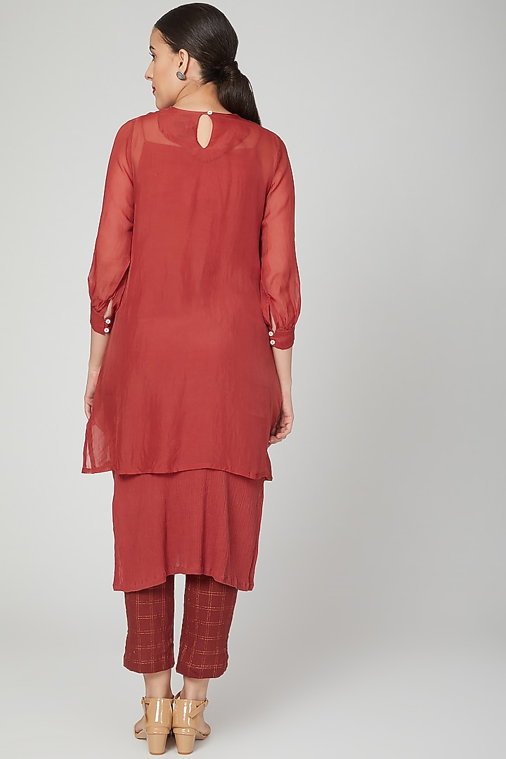 Red Organza Silk Dress For Girls by Chambray - Kids at Pernia's Pop Up Shop