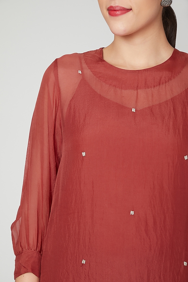 Red Organza Silk Dress For Girls by Chambray - Kids at Pernia's Pop Up Shop