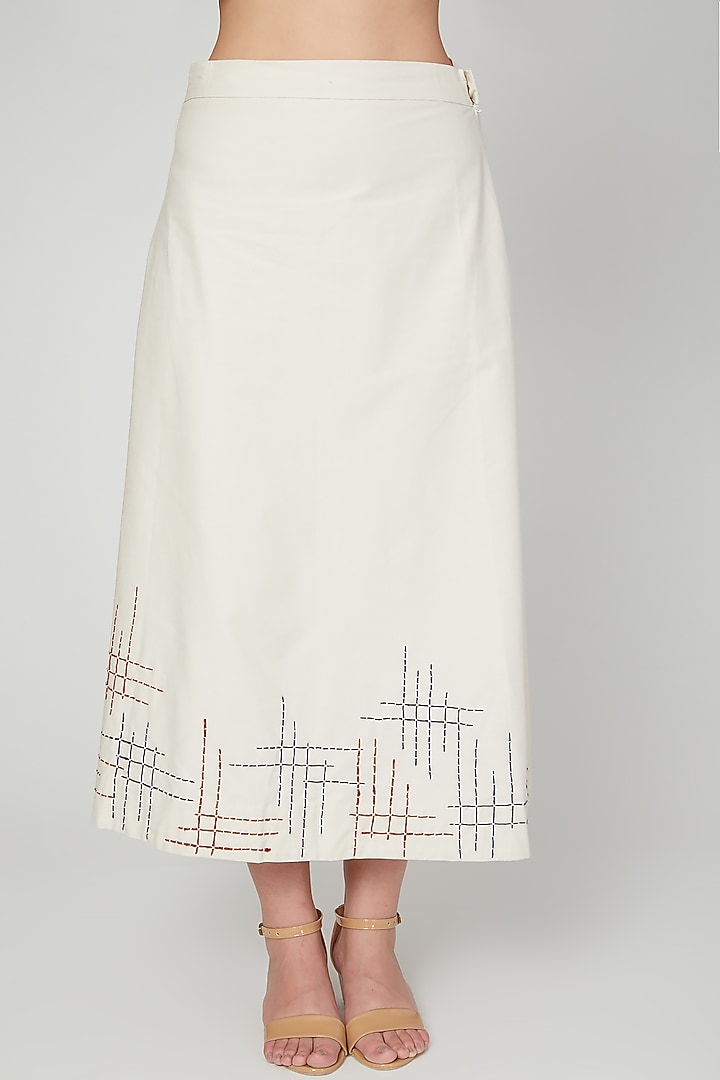 White Cotton Skirt Set For Girls by Chambray - Kids at Pernia's Pop Up Shop