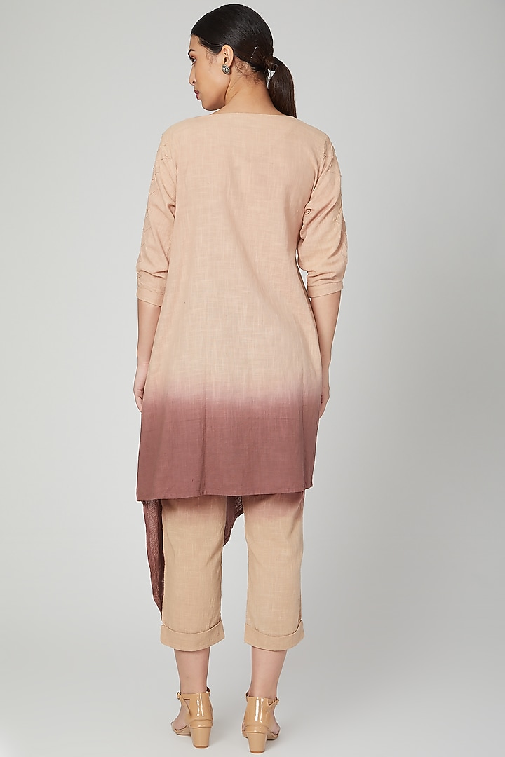 Brown Cotton Slub Tunic Set For Girls by Chambray - Kids at Pernia's Pop Up Shop